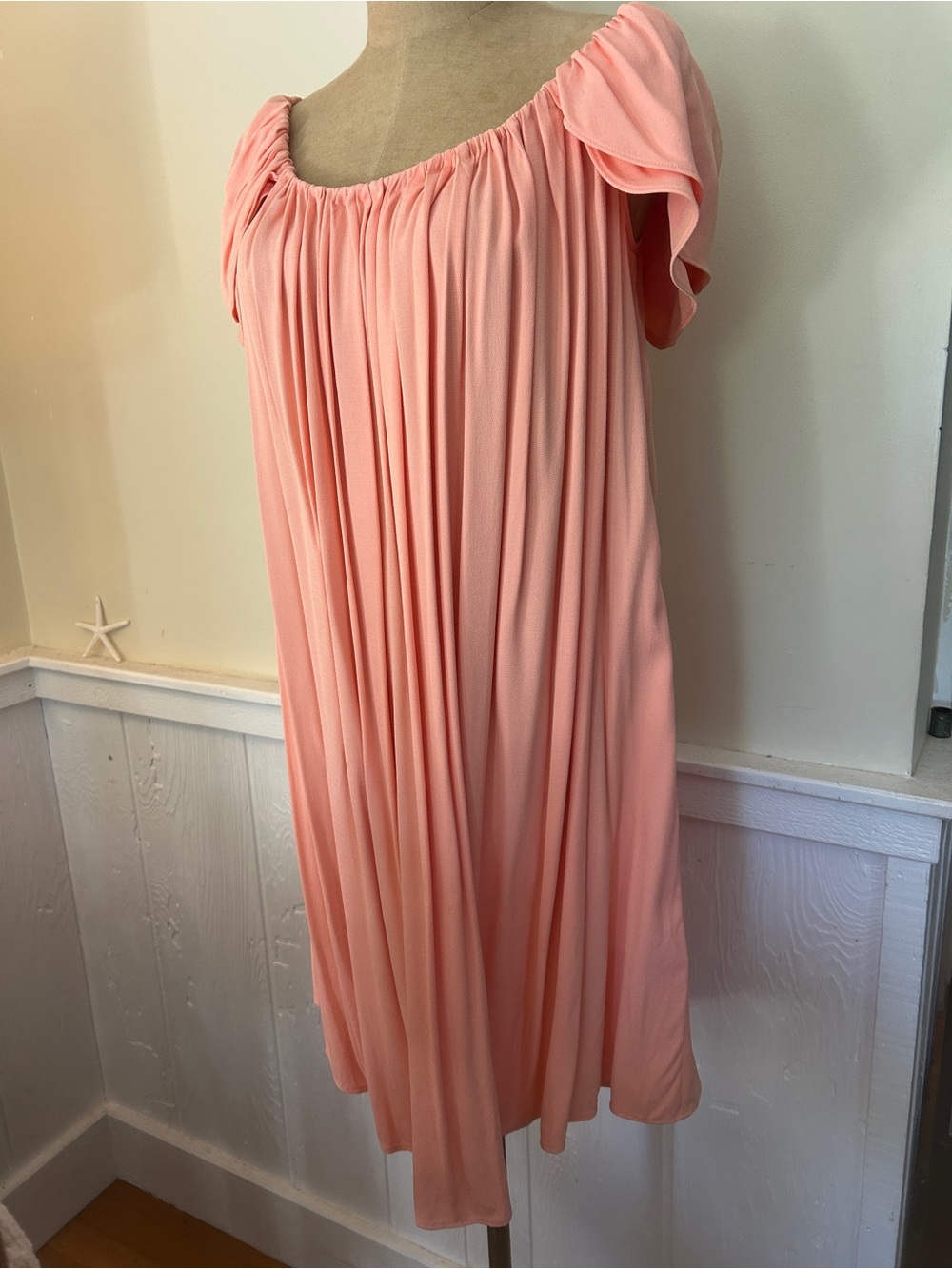 Rachel Zoe NWT Peche Peach Coral Off Shoulder Flutter Sleeve Dress L